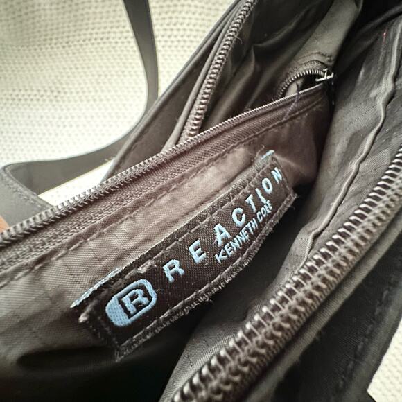 Kenneth Cole Reaction Y2K Black Nylon Front Flap Pocket Square Shoulder Tote Bag - Picture 9 of 14